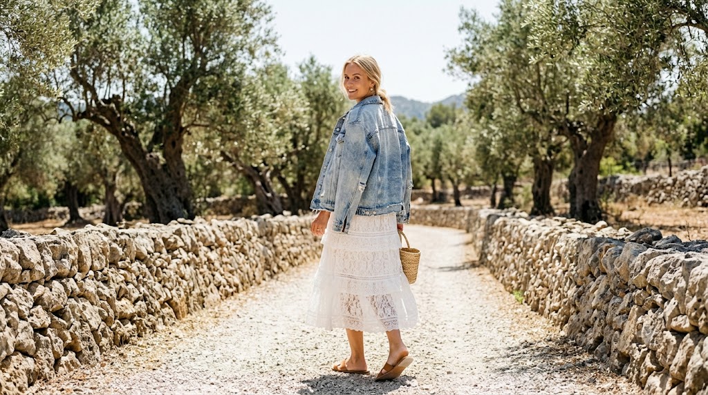 Chantilly Lace Midi Dress & Oversized Denim Jacket